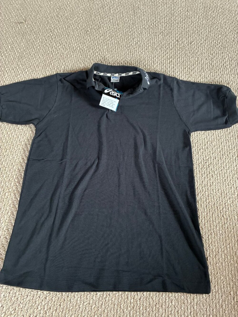 NWT Vintage 80s 90s Asics Black Polo Logo Shirt Size Med